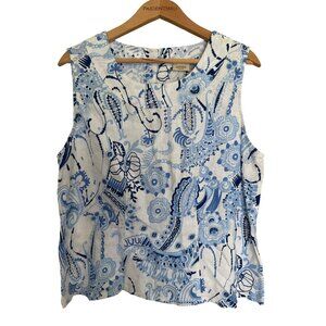 Lantana Casuals Women's XL 100% Blue and White Linen Sleeveless Blouse Nautical
